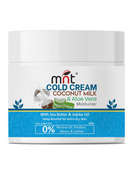 MNT Coconut Milk & Aloe Vera Cold Cream Moisturizer for Face, Hand and Body | Winter Cream for Dry Skin with Vitamin E | For Men & Women | 100 g