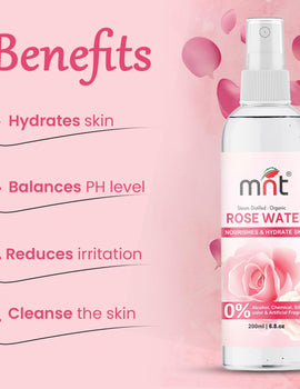MNT Steam Distilled Organic Rose Water (Kannauj Gulab Jal) - 100% Pure & Natural Hydrating Facial Toner, 200 ml