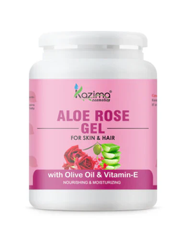 KAZIMA Aloe Rose Gel with Pure Aloe Vera, Olive & Vitamin E for Face, Skin & Hair - Moisturizing, Sunburn, Acne Scars, Wrinkles & Dark Circles