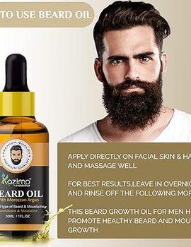 KAZIMA Beard & Moustache Oil (30ml) – Promotes Thick, Soft, Healthy Growth for Beard and Moustache, Nourishes Hair
