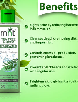 MNT Tea Tree & Neem Face Wash with Tulsi & Aloe Vera Extract for Acne & Pimples | Detoxifies Skin | Purifies for Glowing Skin, 100 ml