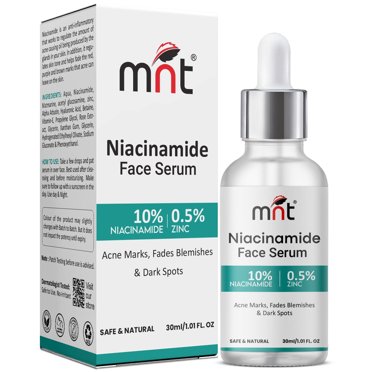 MNT 10% Niacinamide Face Serum with 0.5% Zinc, 30ml – Targets Acne Marks, Blemishes, and Uneven Skin Tone for Clearer Skin