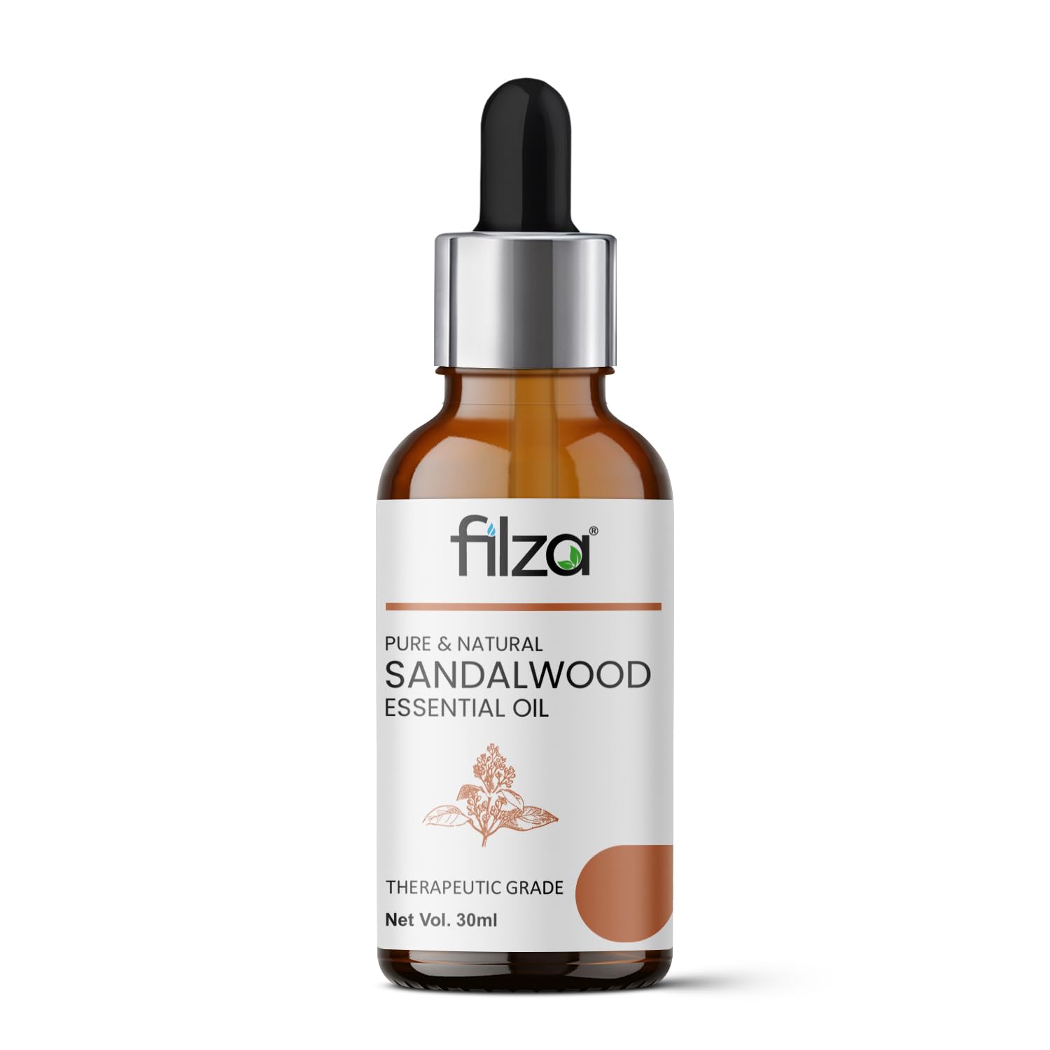 FILZA Sandalwood Essential Oil, 15 ml - For Skin, Face & Aromatherapy | (Chandan Oil) Sandalwood Oil for Stress Relief & Relaxation | Used in Diffuser & Pooja Thali