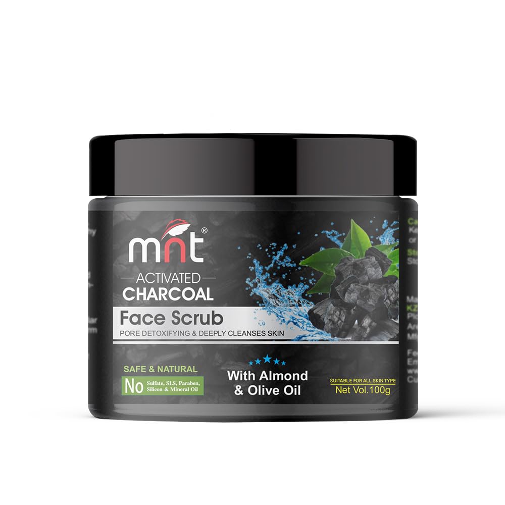 MNT Activated Charcoal Face Scrub for Men & Women | Exfoliates Skin | Removes Dirt & Impurities | Unclog Pores | Anti-Pollution Gentle Scrub for Deep Pore Cleansing & Blackhead Removal | 100 g