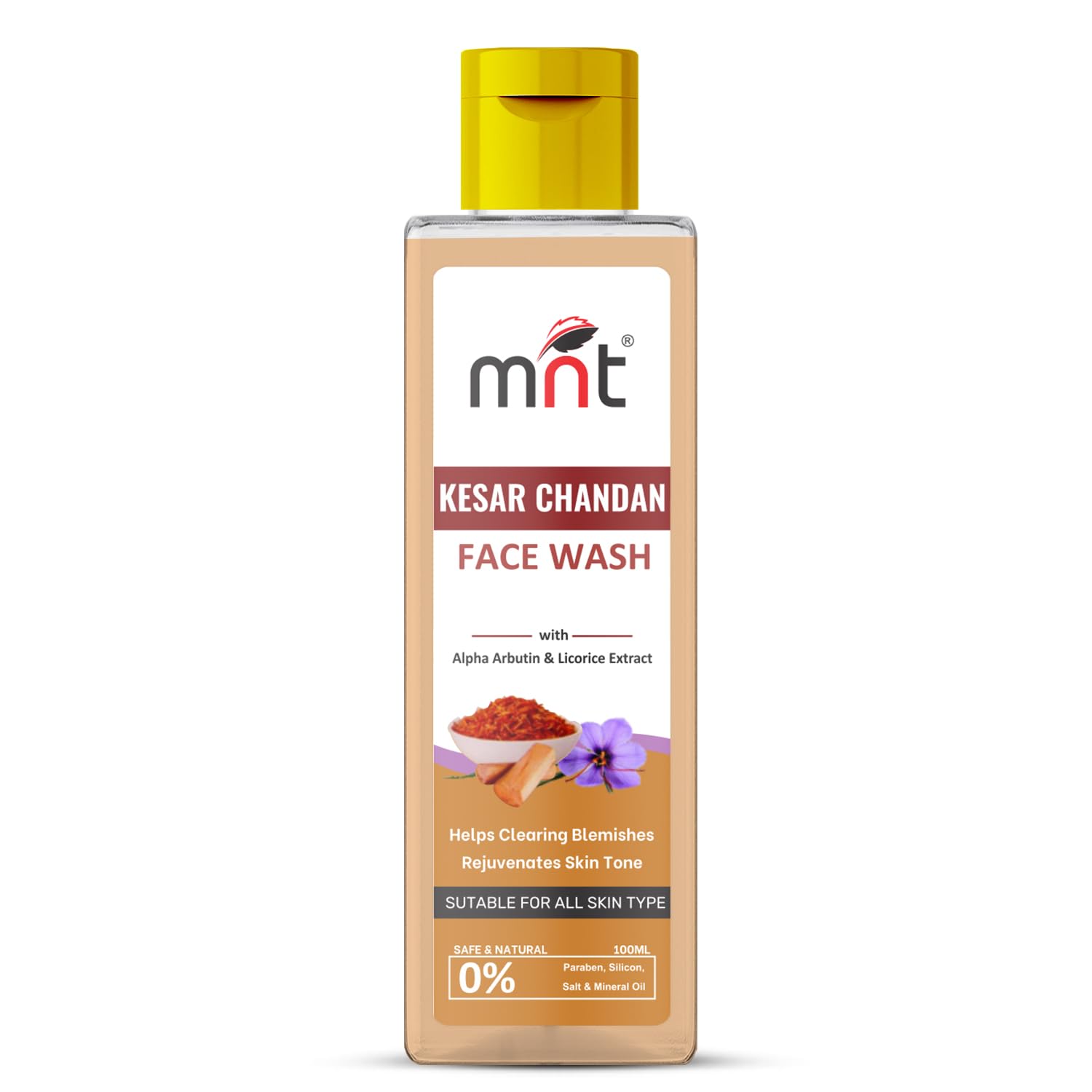 MNT Kesar Chandan Face Wash with Alpha Arbutin & Licorice Extract | Clears Blemishes and Rejuvenates Skin Tone, 100 ml