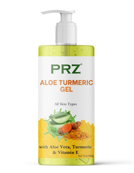 PRZ 100% Pure & Natural Aloe Turmeric Gel with Aloe Vera, Turmeric & Vitamin E for Skin, 500g