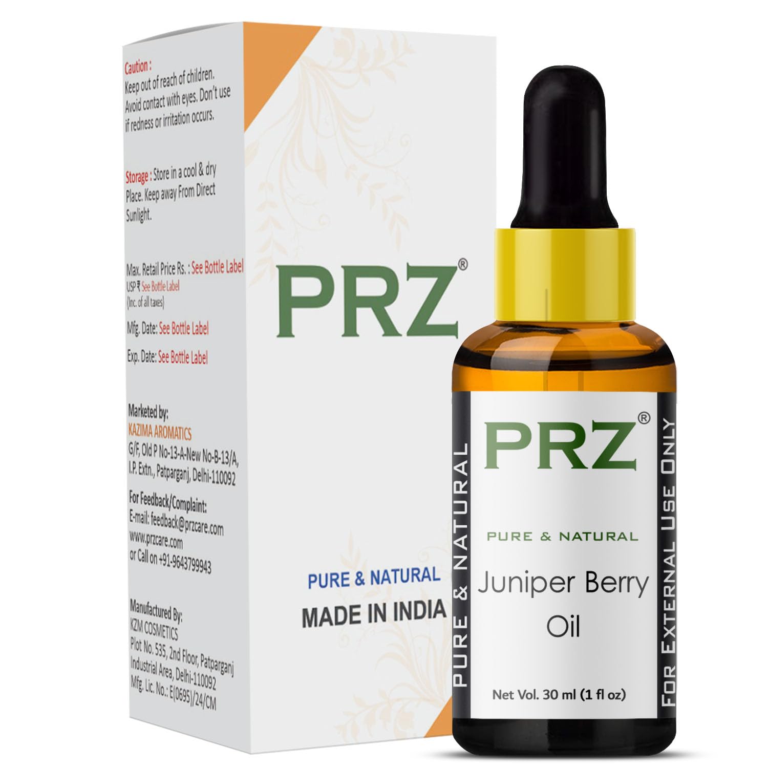 PRZ Juniper Berry Essential Oil - Pure Natural Aromatherapy for Skin Care & Hair Care