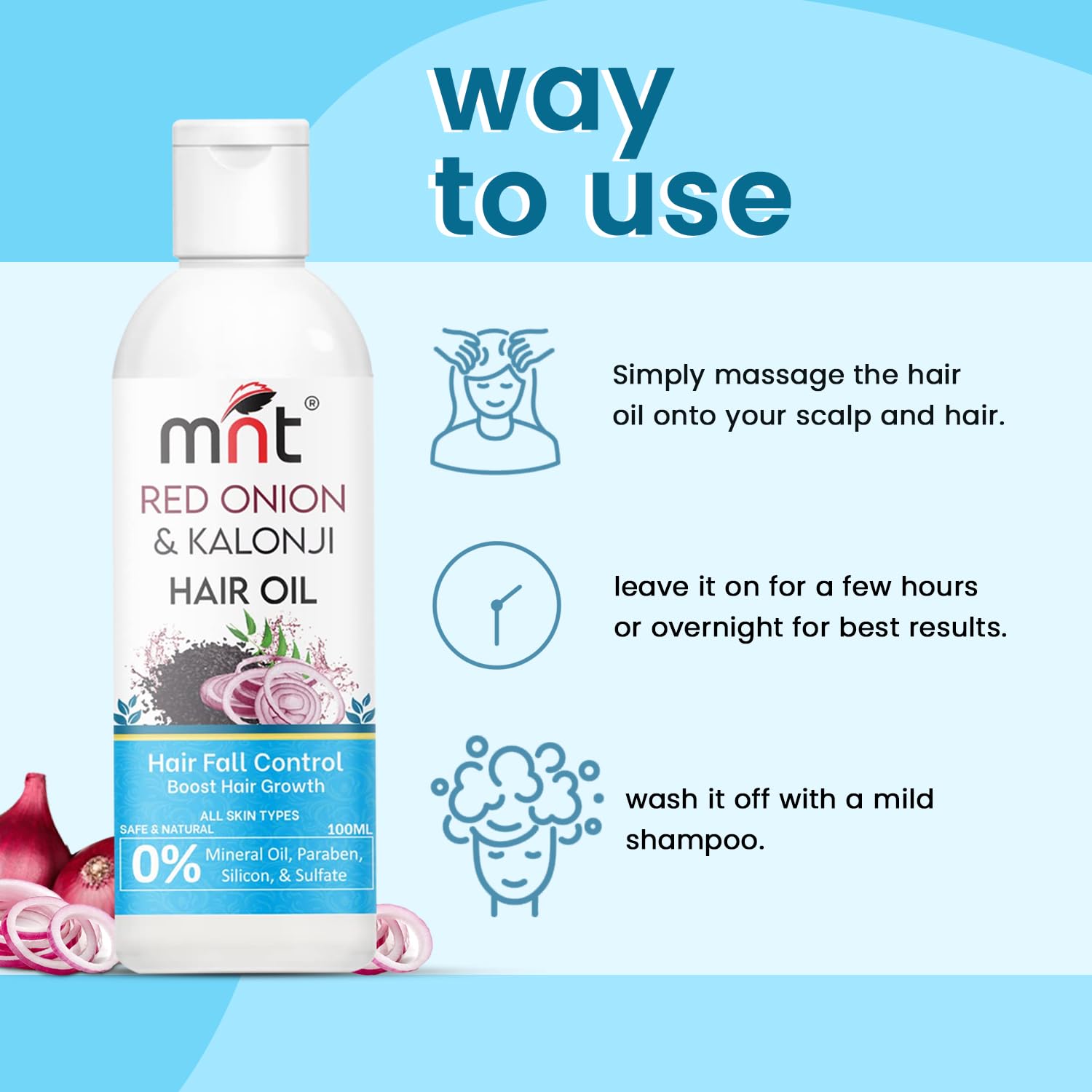 MNT Red Onion & Kalonji Hair Oil for Hair Growth and Hair Fall Control with Onion & Black Cumin Seed Oil, 100 ml