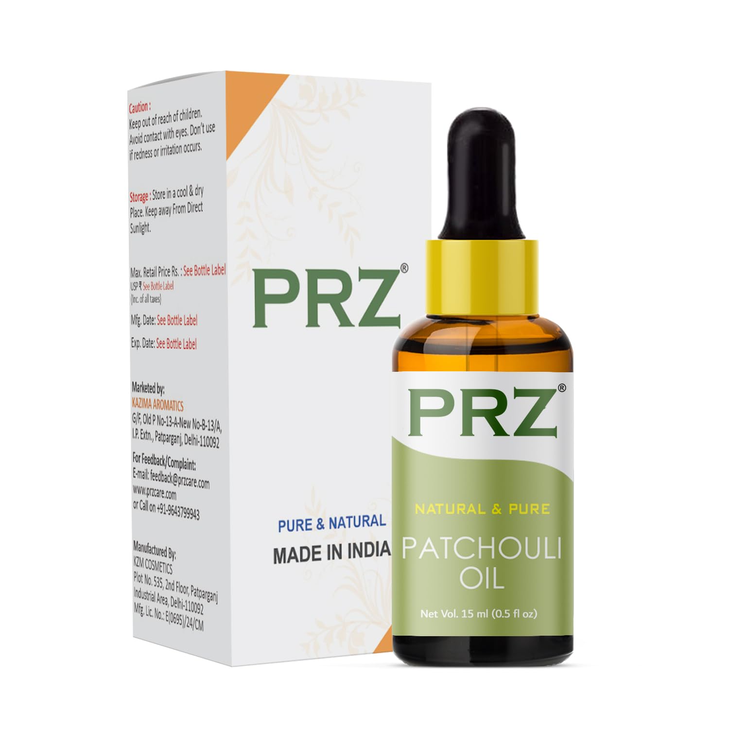 PRZ Patchouli Essential Oil - Pure Natural & Therapeutic Grade Oil for Aromatherapy, Skin Care & Hair Care