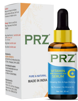 PRZ Vitamin C Serum (30ML) With Hyaluronic Acid, Glowing Skin & Age-Defying, Fairness Brightening Vitamin C Super Strength (No Paraben | No Mineral Oil)