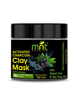 MNT Activated Charcoal Clay Mask with Green Tea & Tea Tree Oil for All Skin Types |Pore Detoxifying & Deeply Cleanses Skin, 100g