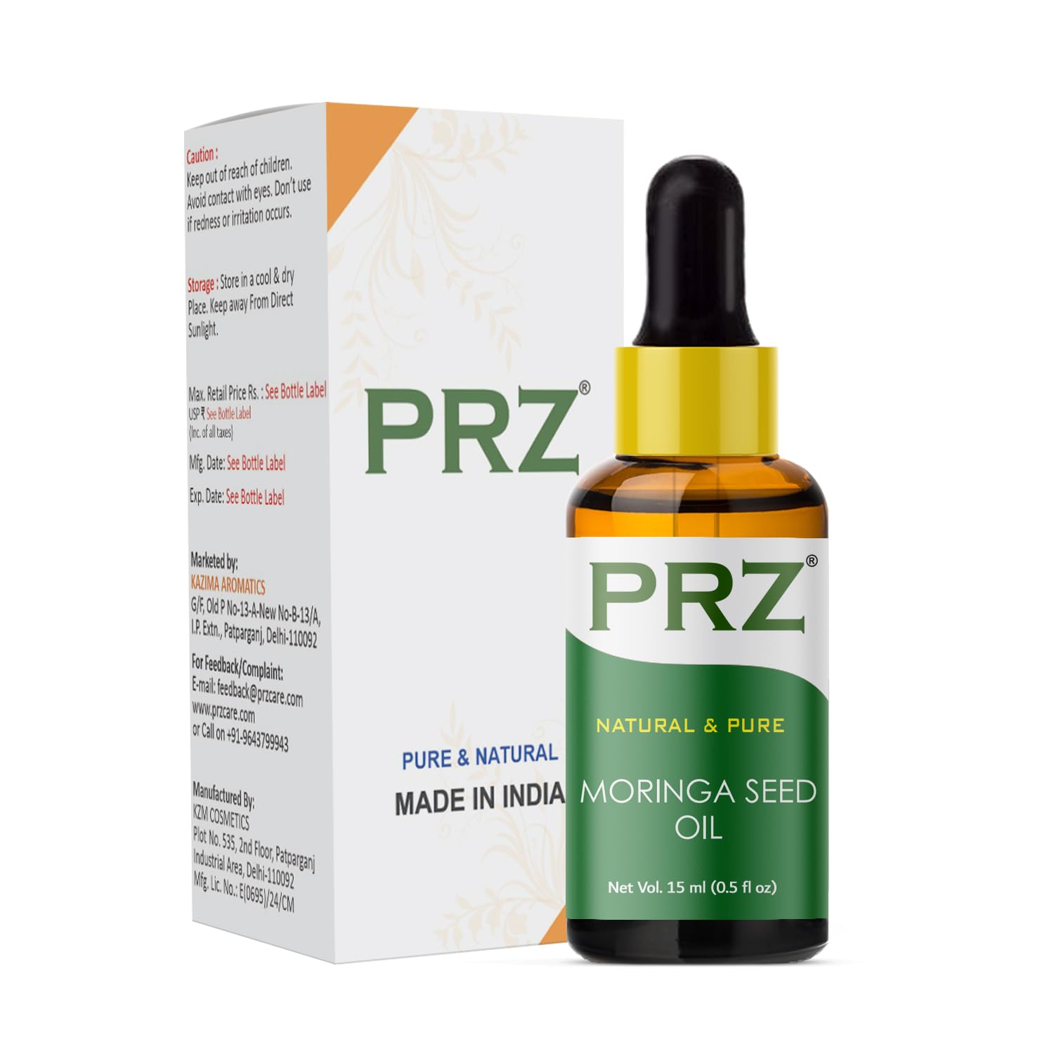 PRZ Moringa Seed Oil - 100% Pure Natural Cold Pressed Carrier Oil for Skin & Hair
