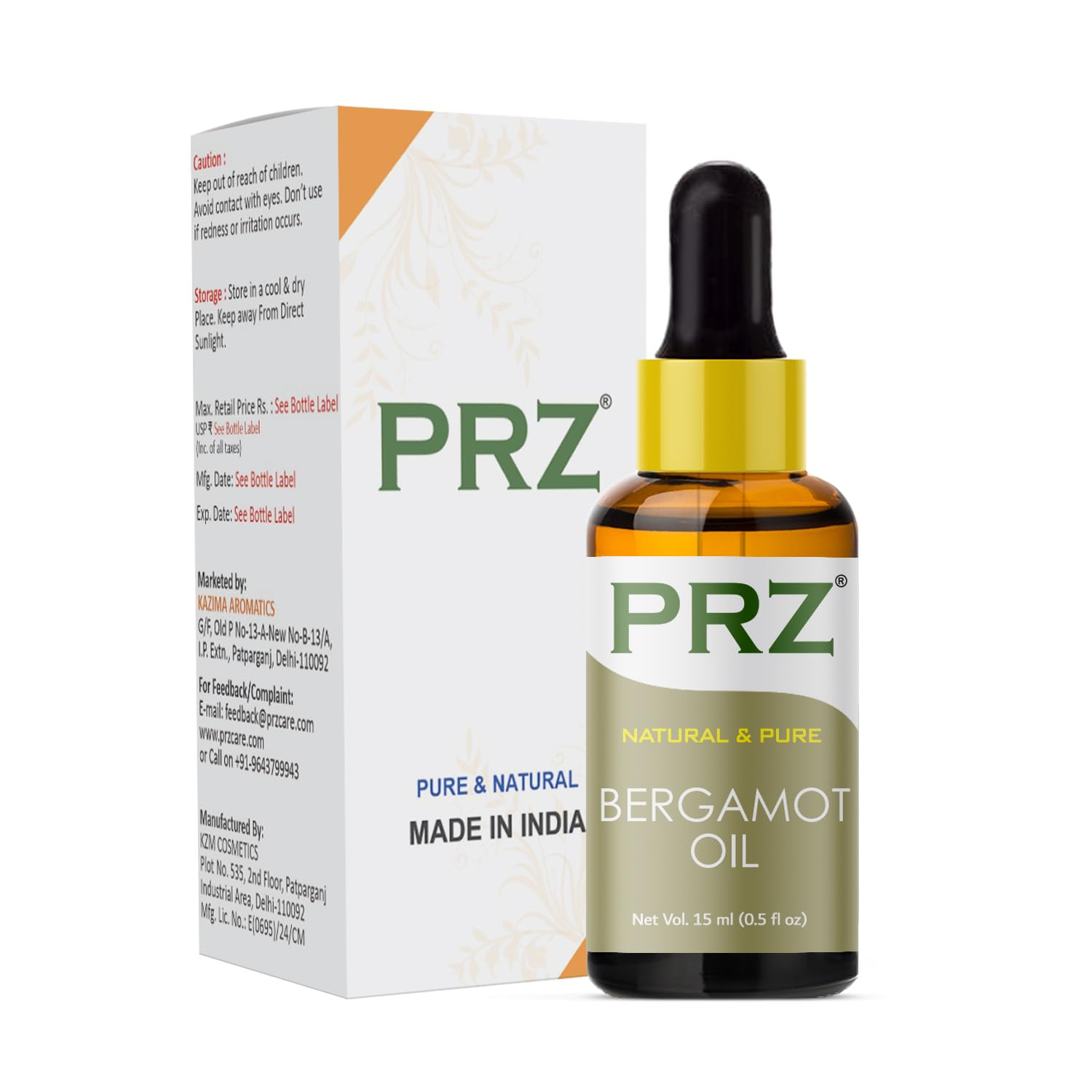 PRZ Bergamot Essential Oil - Pure Natural & Therapeutic Grade Oil for Aromatherapy, Skin Care & Hair Care