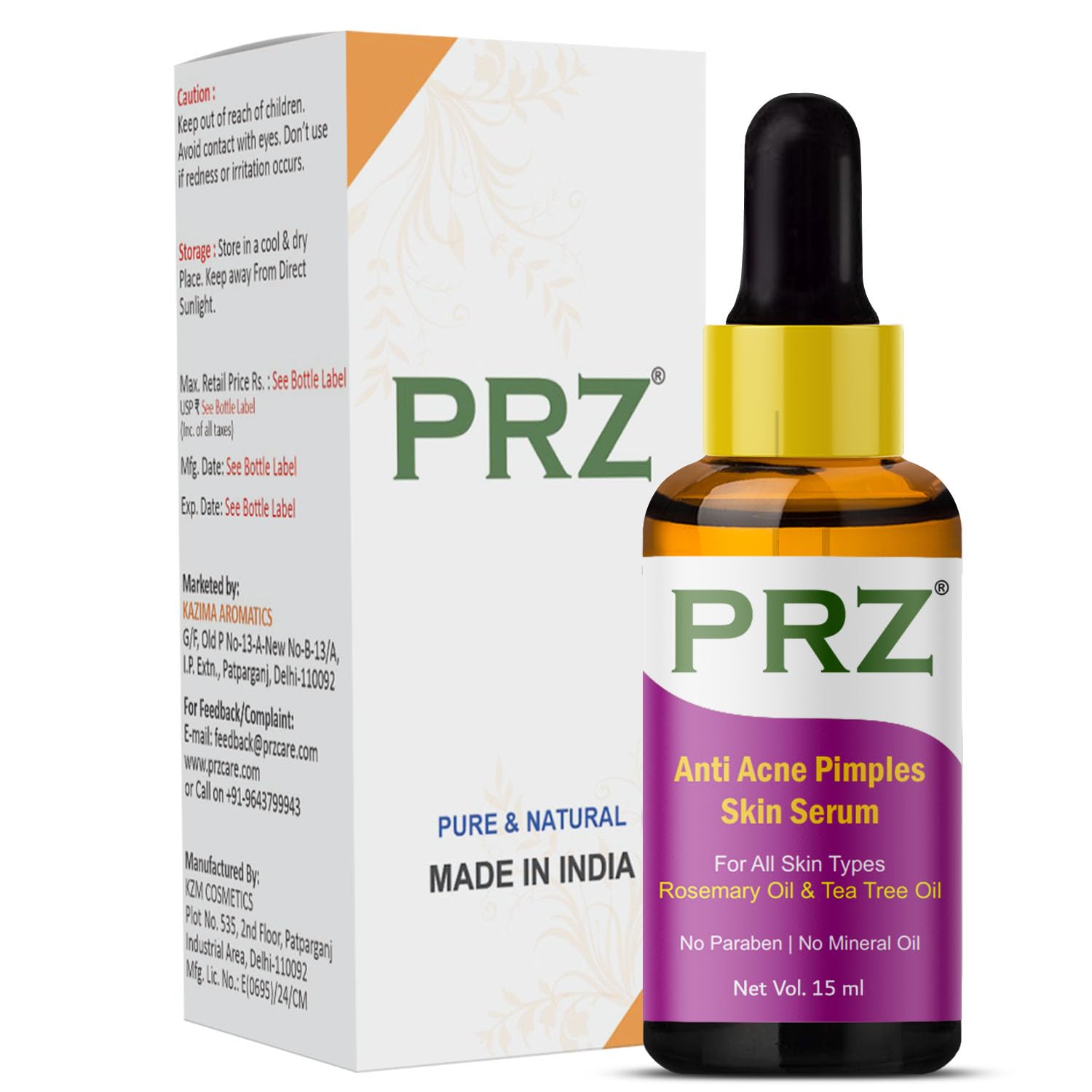 PRZ Anti Acne Pimples Skin Serum (30ML) For All Skin Types - Acne Scars & Dark Spots Removal, Pimples, Pigmentation & Reduces Age Spots With Rosemary Oil & Tea Tree Oil (No Paraben | No Mineral Oil)