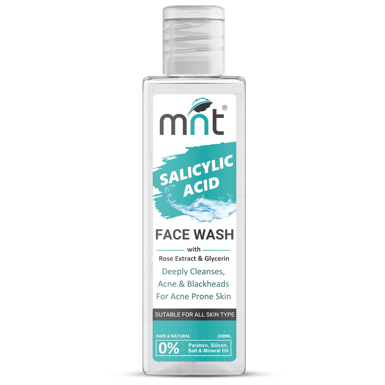 MNT Salicylic Acid Face Wash with Rose Extract & Glycerin for Deep Cleansing, Blackheads & Acne Prone Skin, 100 ml
