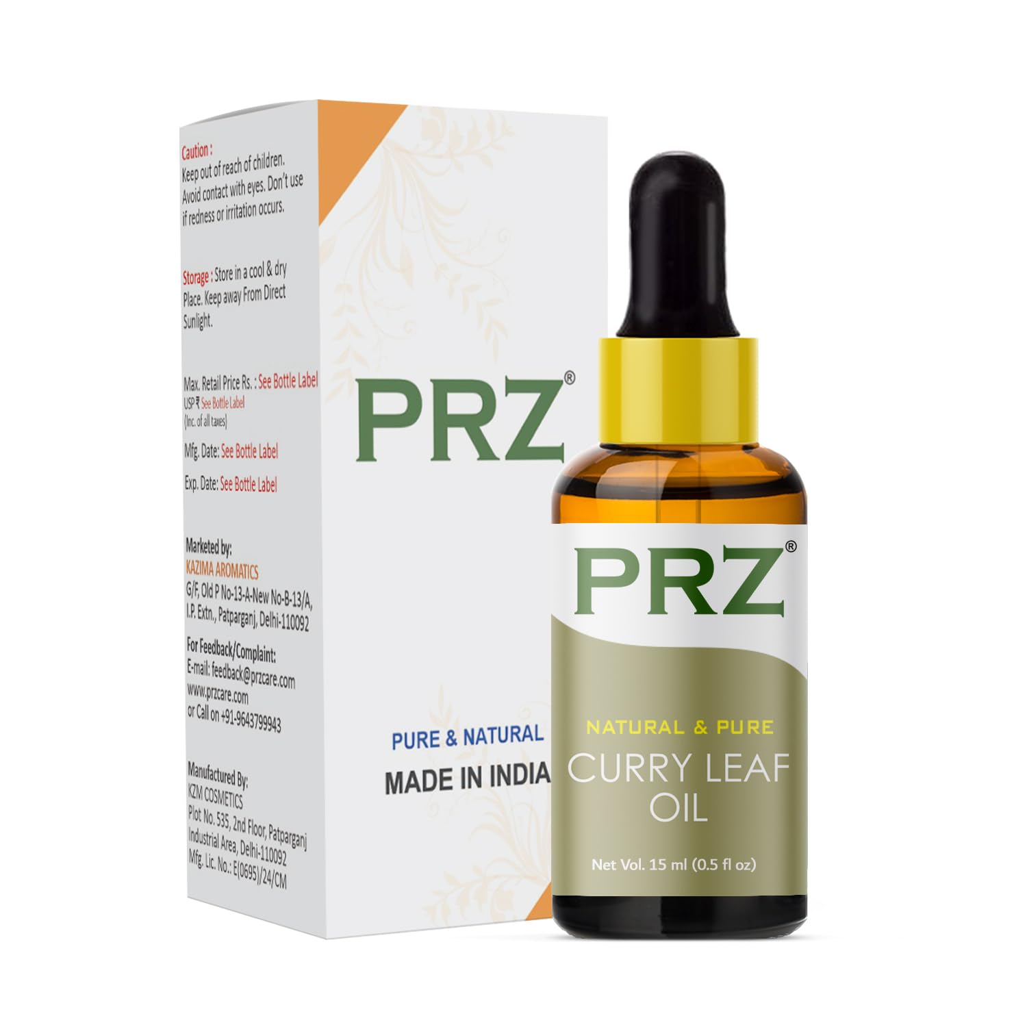 PRZ Curry Leaf Essential Oil - Pure Natural & Therapeutic Grade Oil For Aromatherapy, Skin Care & Hair Care