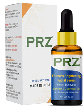 PRZ Fairness Brightening Facial Serum (30ML) For All Skin types - Under Eye Dark Circles, Anti Aging, Skin Fairness Brightening With Licorice & Cucumber Oil (No Paraben | No Mineral Oil)