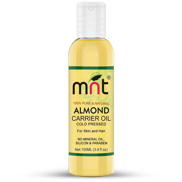 MNT 100% Pure Cold Pressed Almond Carrier Oil for Skin, Hair, Face, Body & Massage