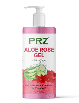 PRZ 100% Pure & Natural Aloe Rose Gel with Aloe Vera, Rose & Vitamin E for Skin, 500g