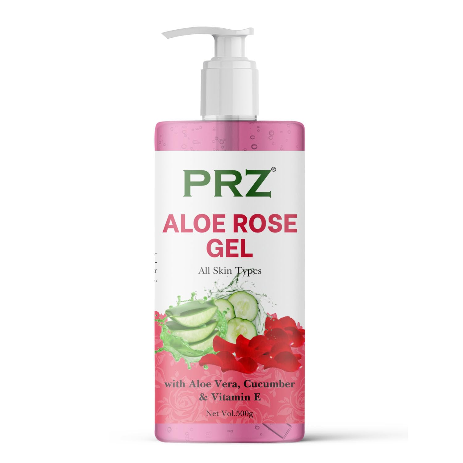 PRZ 100% Pure & Natural Aloe Rose Gel with Aloe Vera, Rose & Vitamin E for Skin, 500g