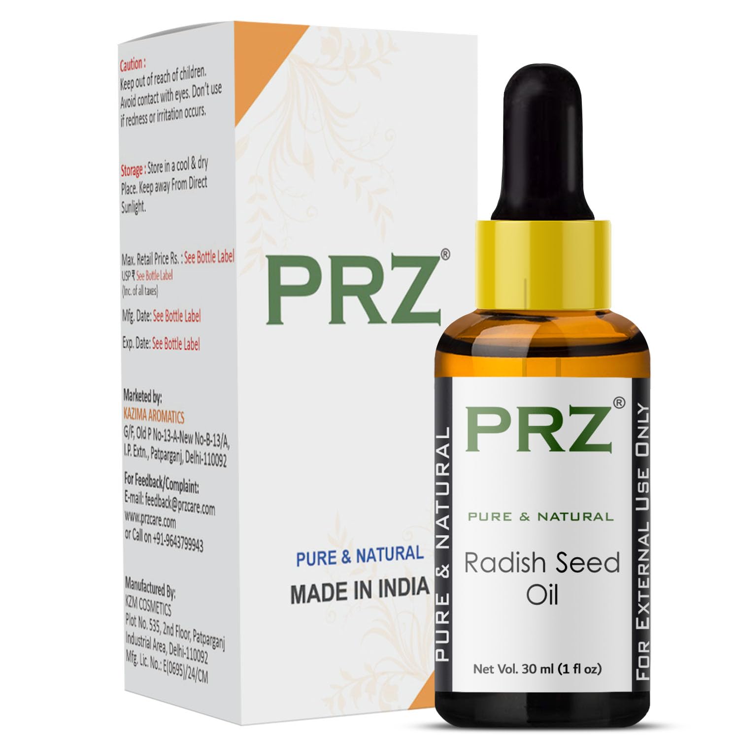 PRZ Radish Seed Cold Pressed Carrier Oil - Pure Natural Therapeutic Grade Oil for Skin Care & Hair Care