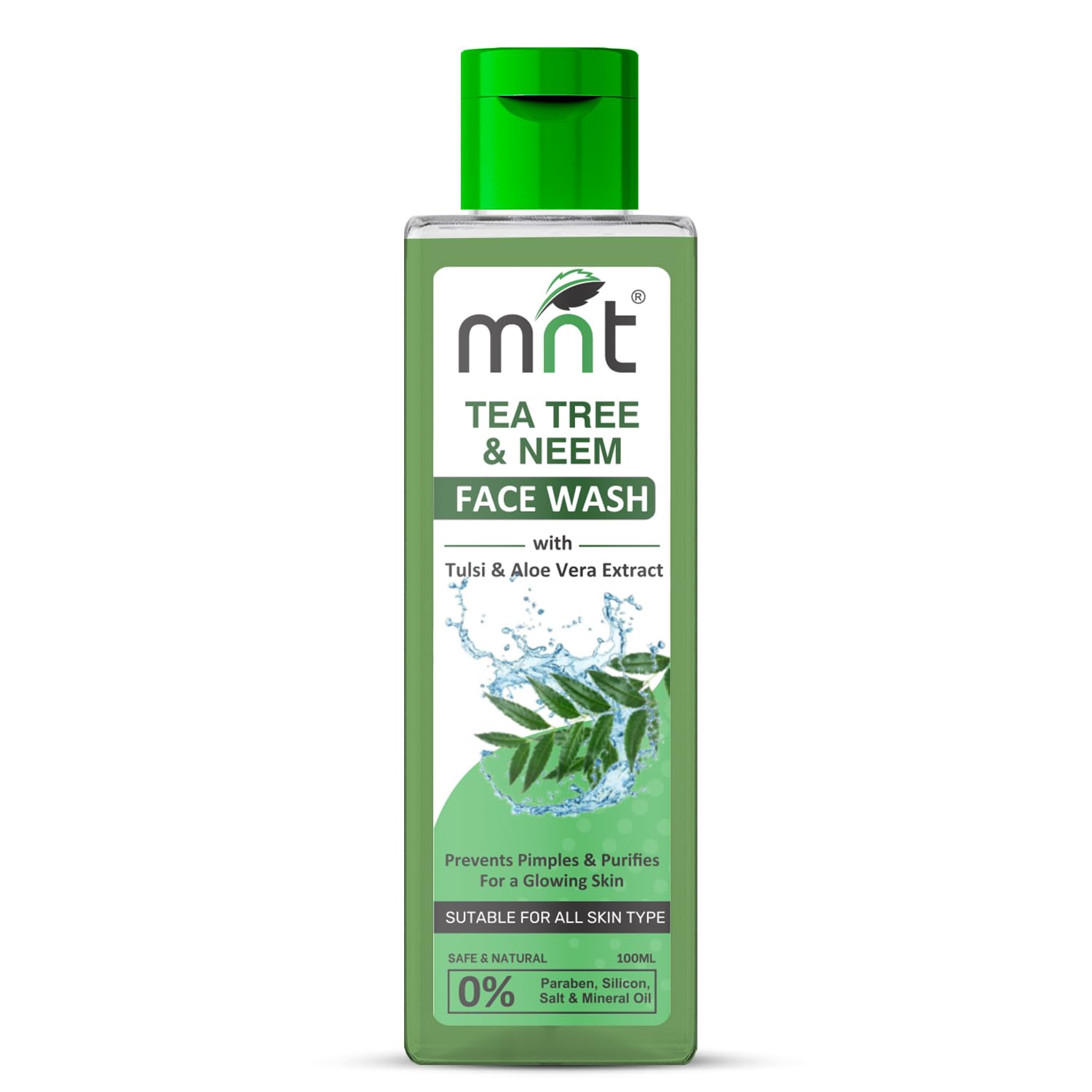 MNT Tea Tree & Neem Face Wash with Tulsi & Aloe Vera Extract for Acne & Pimples | Detoxifies Skin | Purifies for Glowing Skin, 100 ml
