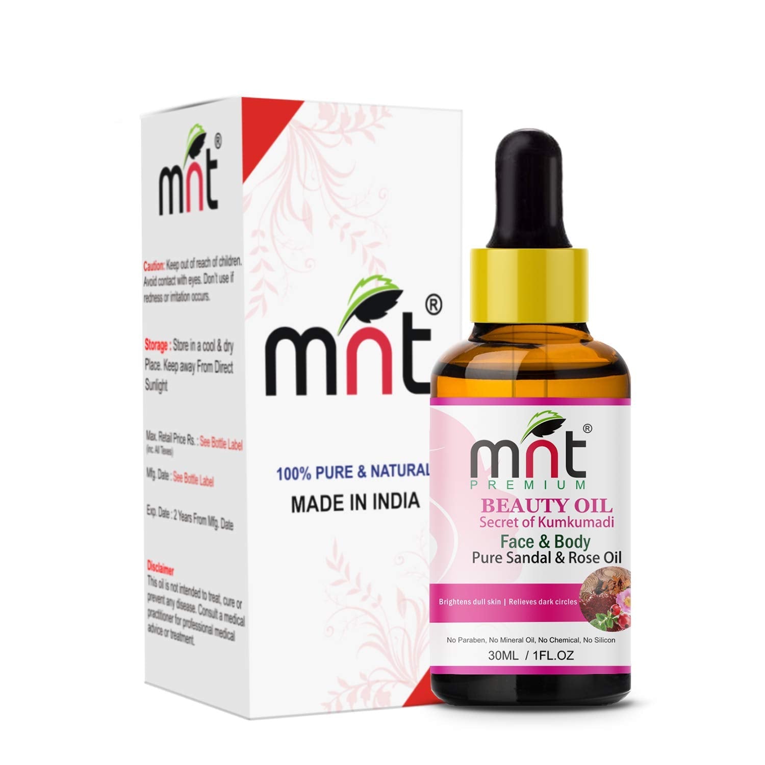 MNT Beauty Oil Kumkumadi with Pure Sandal & Rose Oil (30ml) For Brightens dull skin & Reduce dark Spots
