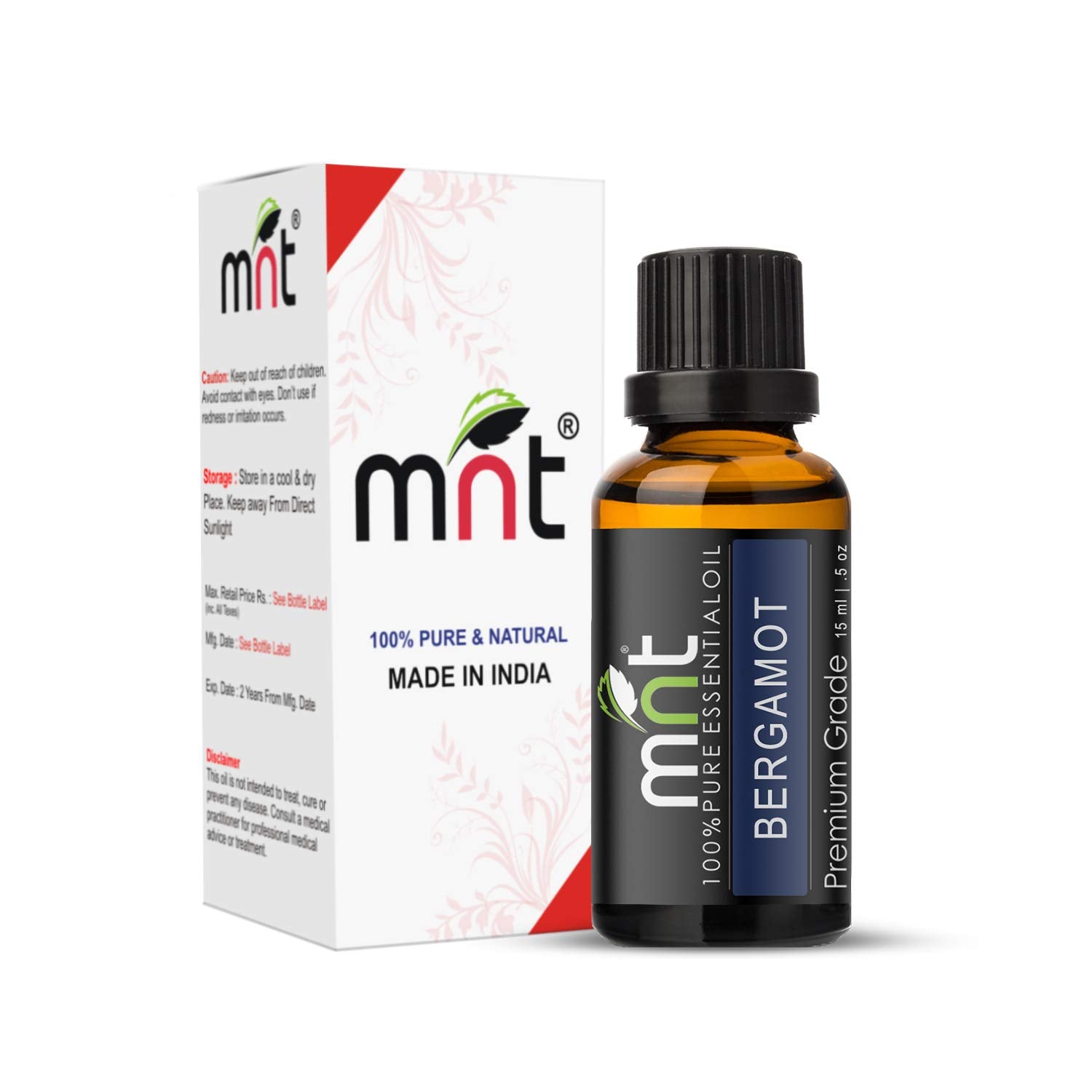MNT Bergamot Essential Oil 100% Pure Natural & Undiluted For Aromatherapy, Massage & Skin care (15ML)