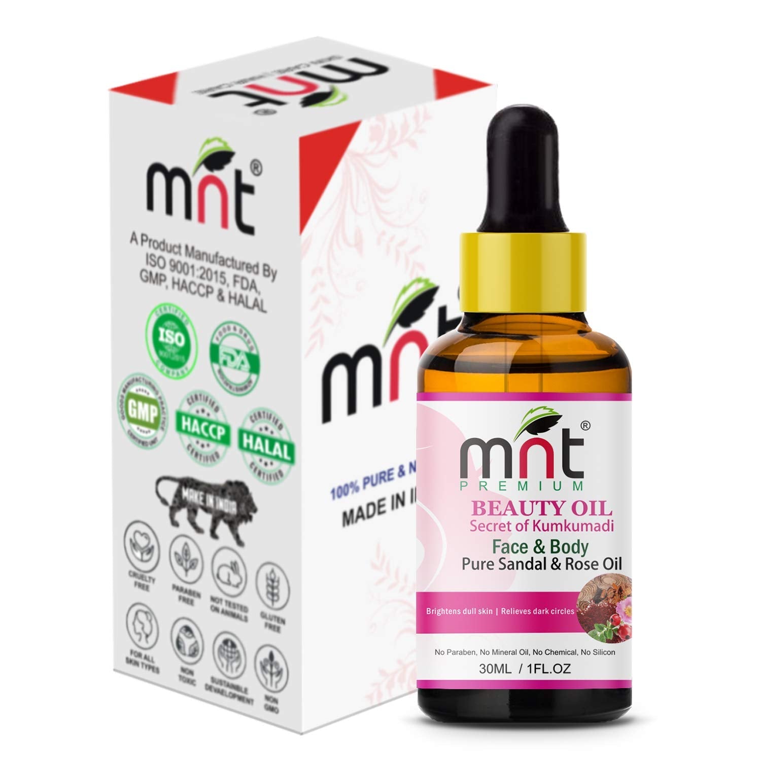 MNT Beauty Oil Kumkumadi with Pure Sandal & Rose Oil (30ml) For Brightens dull skin & Reduce dark Spots