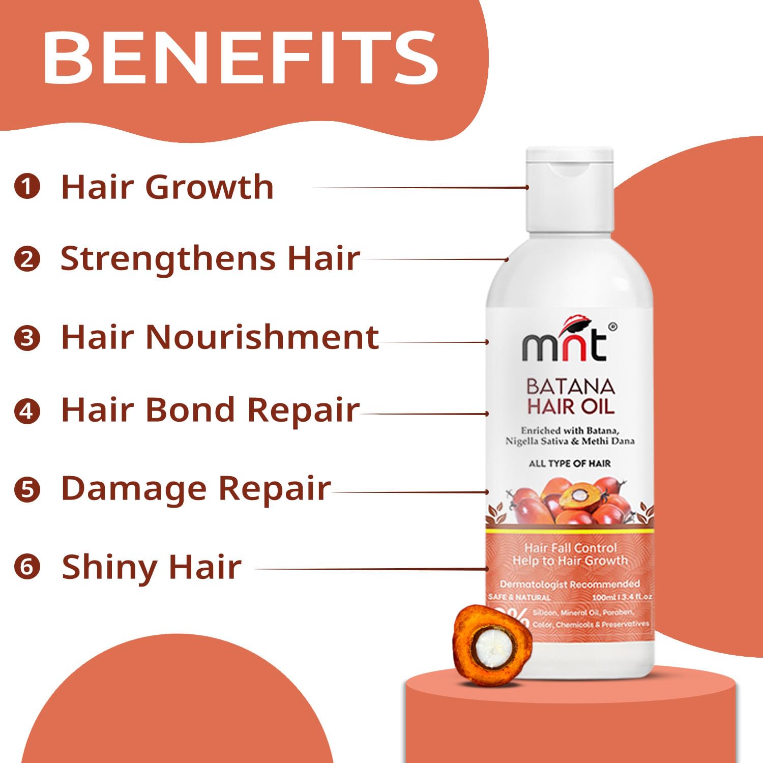 MNT Batana Oil for Hair Growth with Methi Dana & Curry Leaf | Promotes Thicker, Shiny, Stronger & Healthy Hair | Pure Batana Oil for Hair Growth and Hair Fall Control | 100 ml