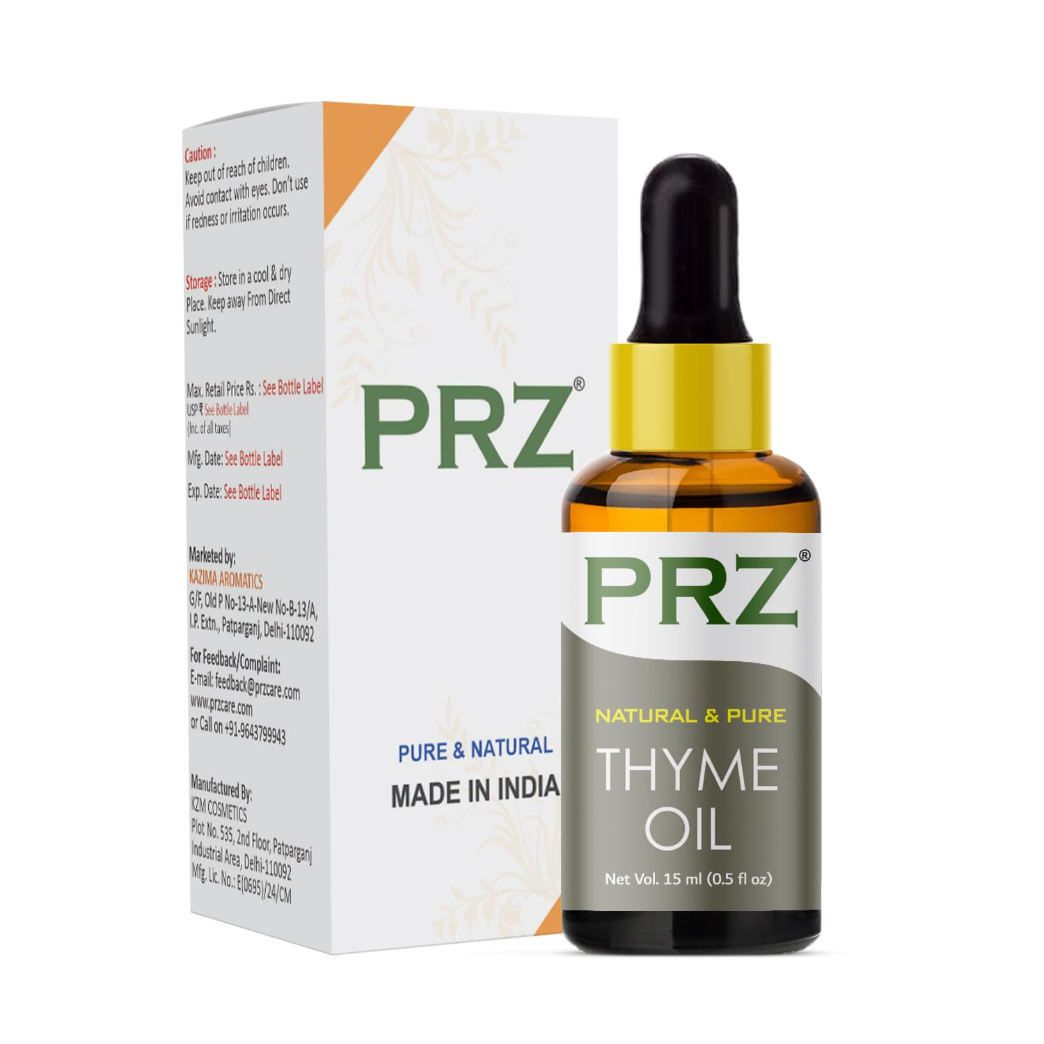 PRZ Thyme Essential Oil - Pure Natural & Therapeutic Grade Oil for Aromatherapy, Skin Care & Hair Care