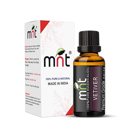 MNT Vetiver Essential Oil 100% Pure Natural & Therapeutic Grade for Aromatherapy, Massage, Hair Care and Skin Care (15ML)