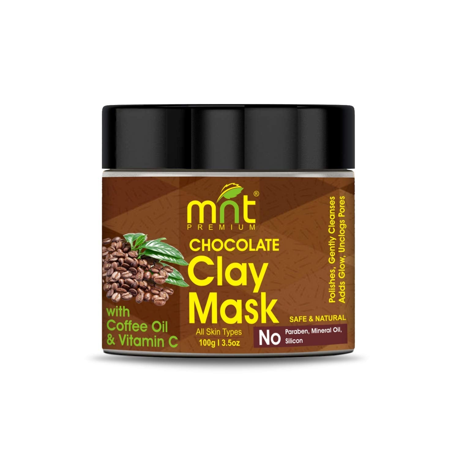 MNT Chocolate Clay Mask with Coffee Oil & Vitamin C for All Skin Types Polishes| Gently Cleanses|Adds Glow |Unclogs Pores, 100g