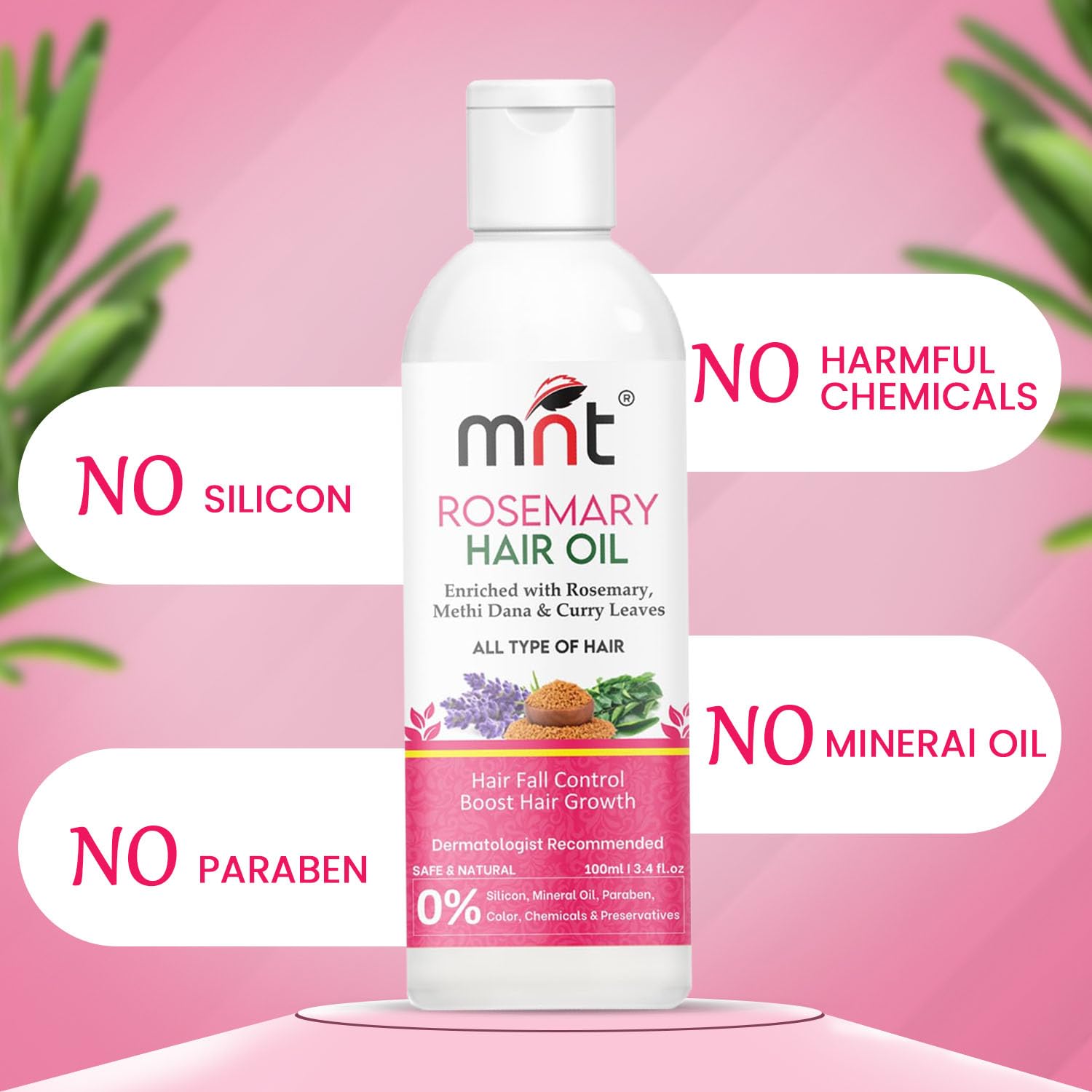 MNT Rosemary Hair Oil for Hair Growth with Methi Dana & Rosemary | For Thicker, Shiny, Stronger & Healthy Hair | Pure Rosemary Oil for Hair Growth, Hair Fall Control | 100 ml