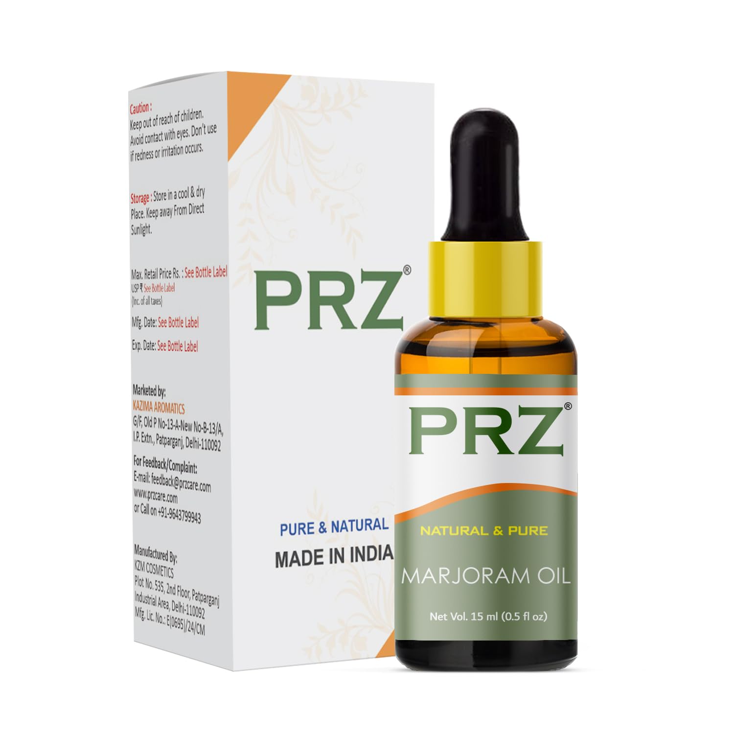 PRZ Marjoram Essential Oil - Pure Natural Aromatherapy & Therapeutic Grade Oil for Skin Care & Hair Care