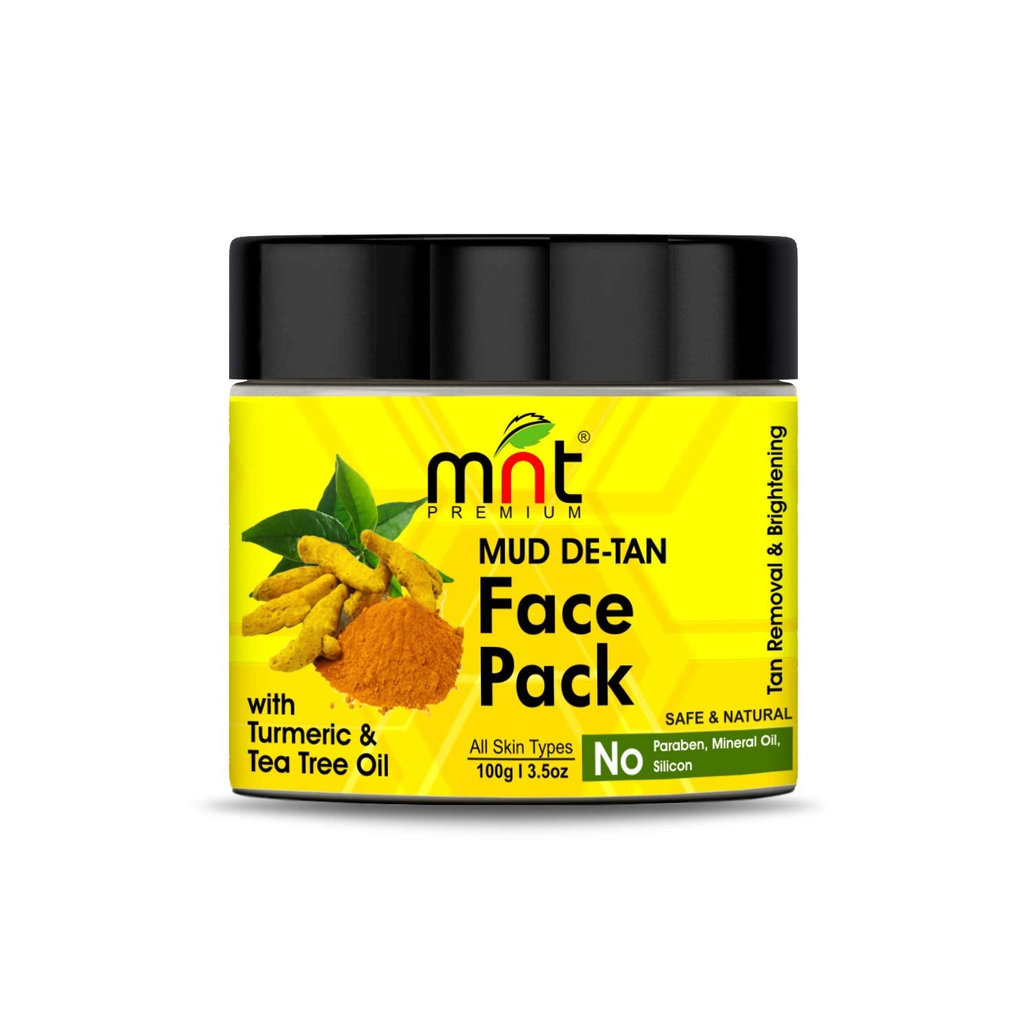 MNT Mud De-Tan Face Pack with Turmeric & Tea Tree Oil for All Skin Types Tan Removal| Skin Brightening, 100g