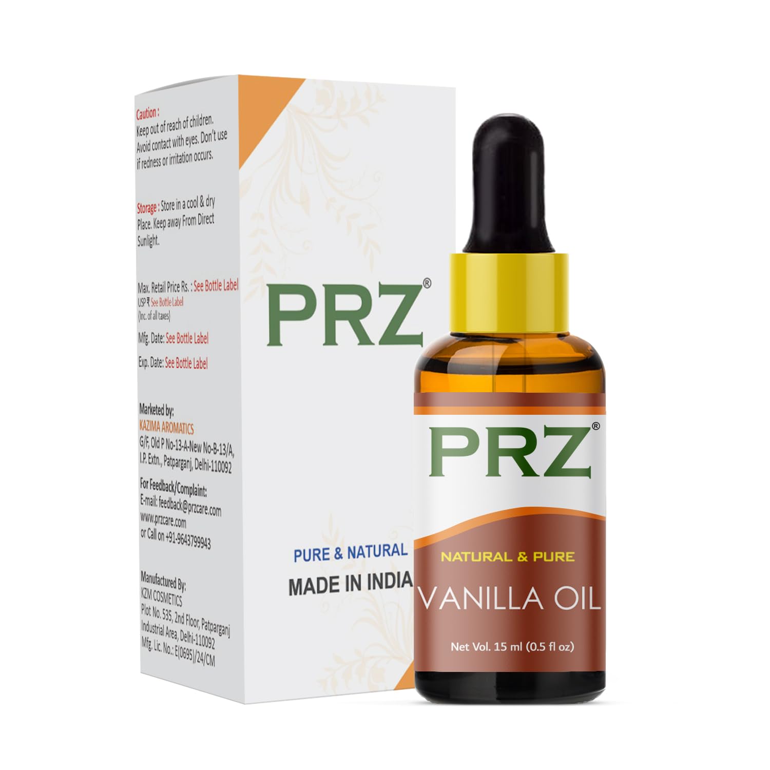 PRZ Vanilla Essential Oil - Pure Natural & Therapeutic Grade Oil for Aromatherapy, Skin Care & Hair Care