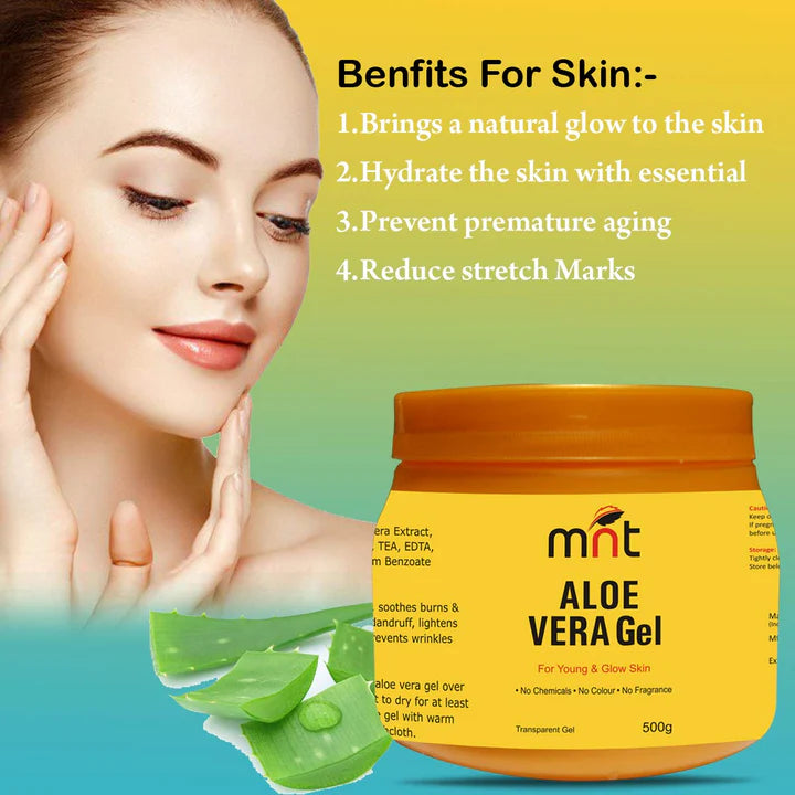 MNT Pure ALOE VERA Gel Transparent For Hair, Skin, Body and Beard | Multipurpose Beauty Skin Gel For Young Face & Glow Skin (No Chemicals, No Colour, No Fragrance).