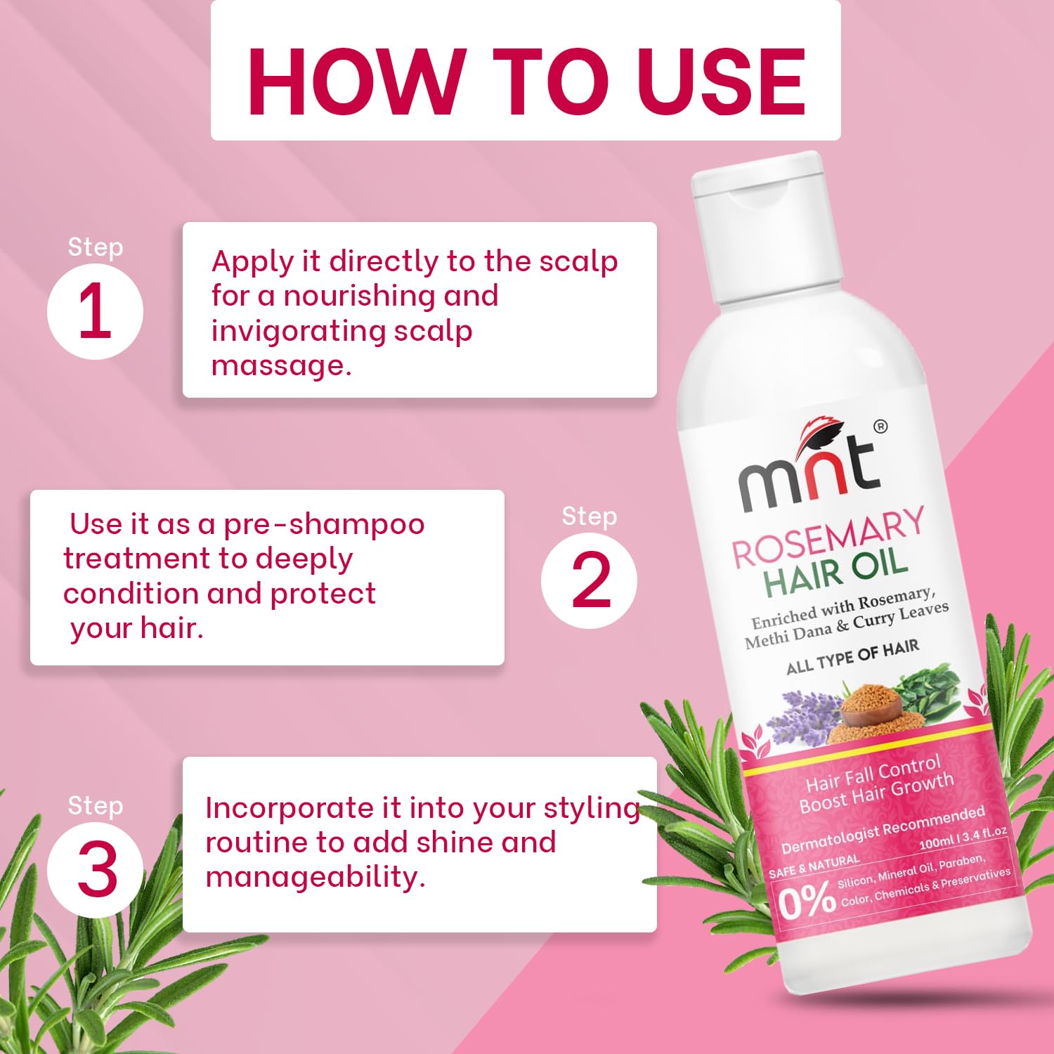 MNT Rosemary Hair Oil for Hair Growth with Methi Dana & Rosemary | For Thicker, Shiny, Stronger & Healthy Hair | Pure Rosemary Oil for Hair Growth, Hair Fall Control | 100 ml