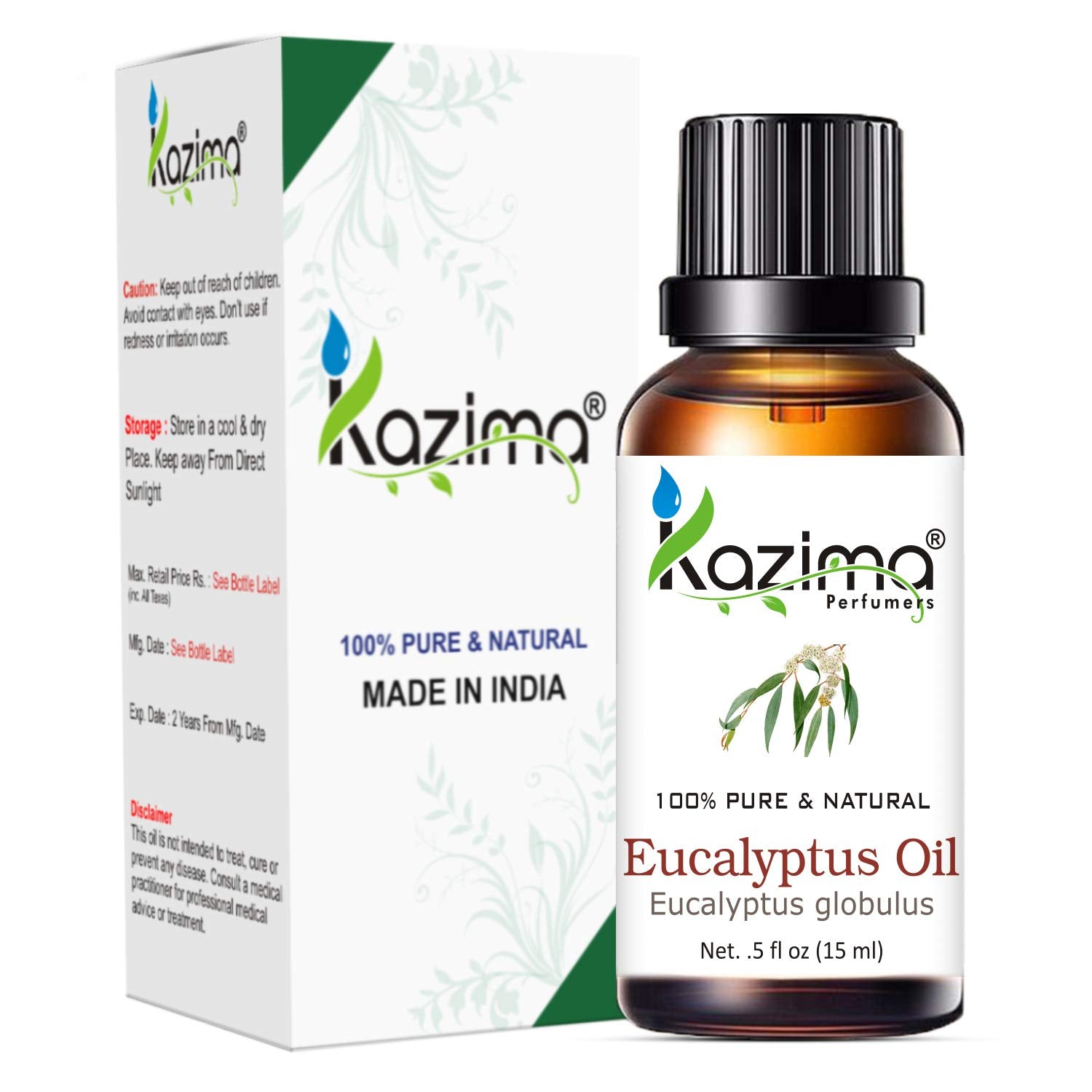 KAZIMA Eucalyptus Essential Oil - 100% Pure Natural & Undiluted For Skin & Hair care (15ml)