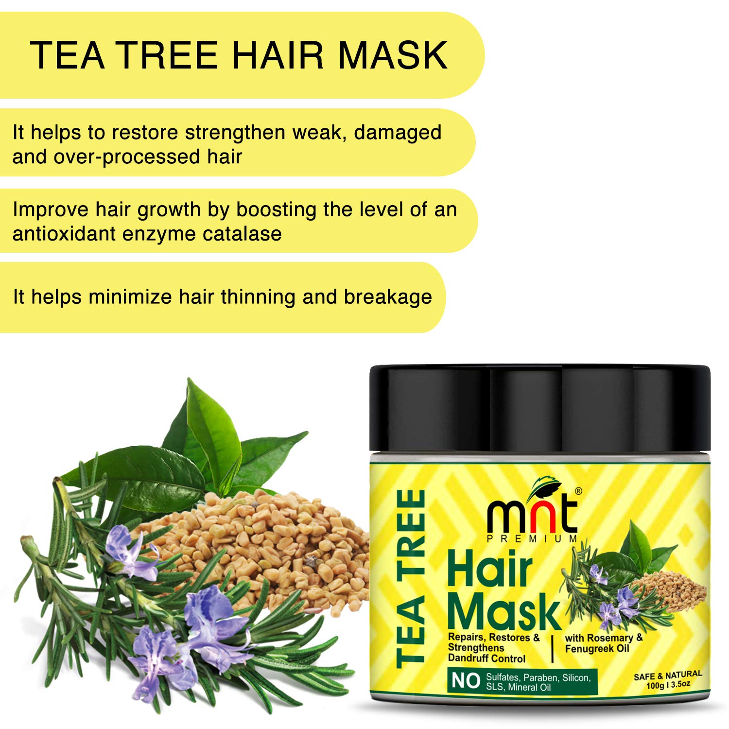 MNT Tea Tree Hair Mask with Rosemary & Fenugreek Oil for Hair Repair, Restore & Strengthens Dandruff Control, 100g