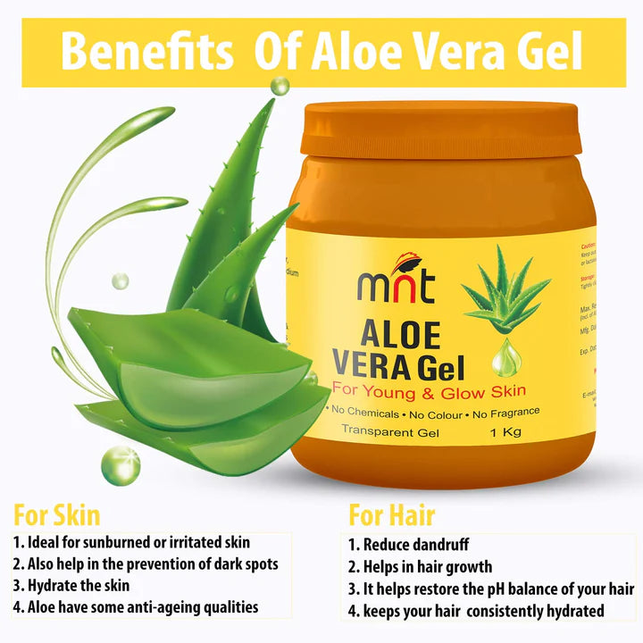 MNT Pure ALOE VERA Gel Transparent For Hair, Skin, Body and Beard | Multipurpose Beauty Skin Gel For Young Face & Glow Skin (No Chemicals, No Colour, No Fragrance).