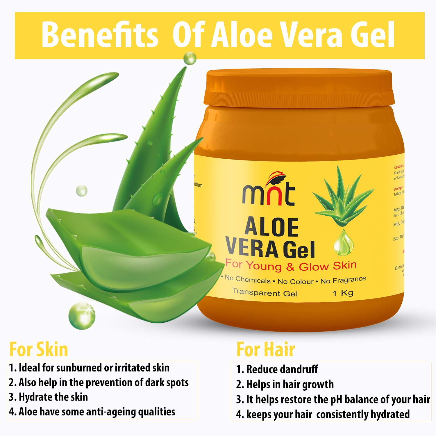 MNT Pure ALOE VERA Gel Transparent For Hair, Skin, Body and Beard | Multipurpose Beauty Skin Gel For Young Face & Glow Skin (No Chemicals, No Colour, No Fragrance).