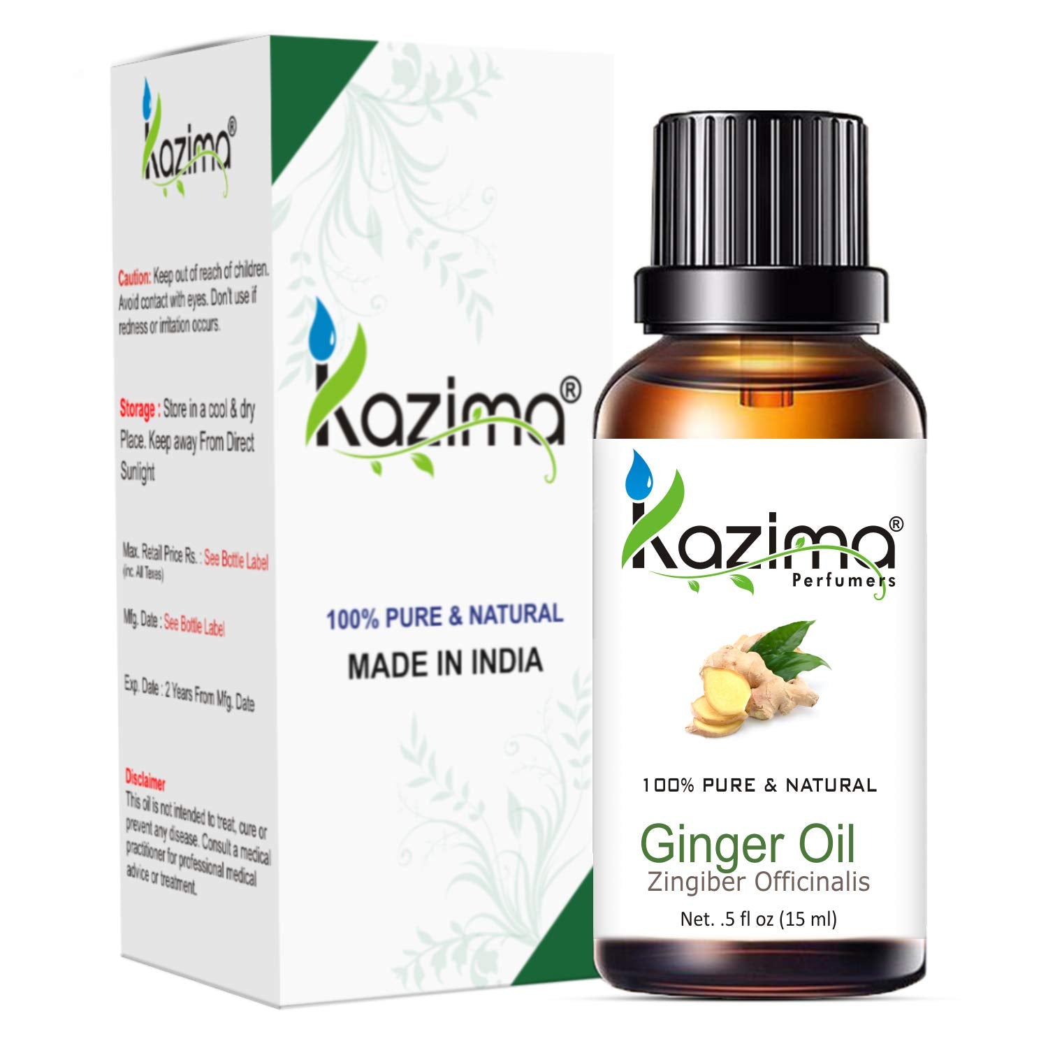 KAZIMA Ginger Essential Oil - 100% Pure, Natural & Undiluted Oil for Skin Care & Hair Care (15 ml)