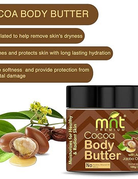 MNT Cocoa Body Butter with Argan Oil, Jojoba Oil & Vitamin-E for Healthy & Radiant Skin, (100g)