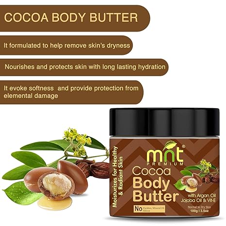 MNT Cocoa Body Butter with Argan Oil, Jojoba Oil & Vitamin-E for Healthy & Radiant Skin, (100g)