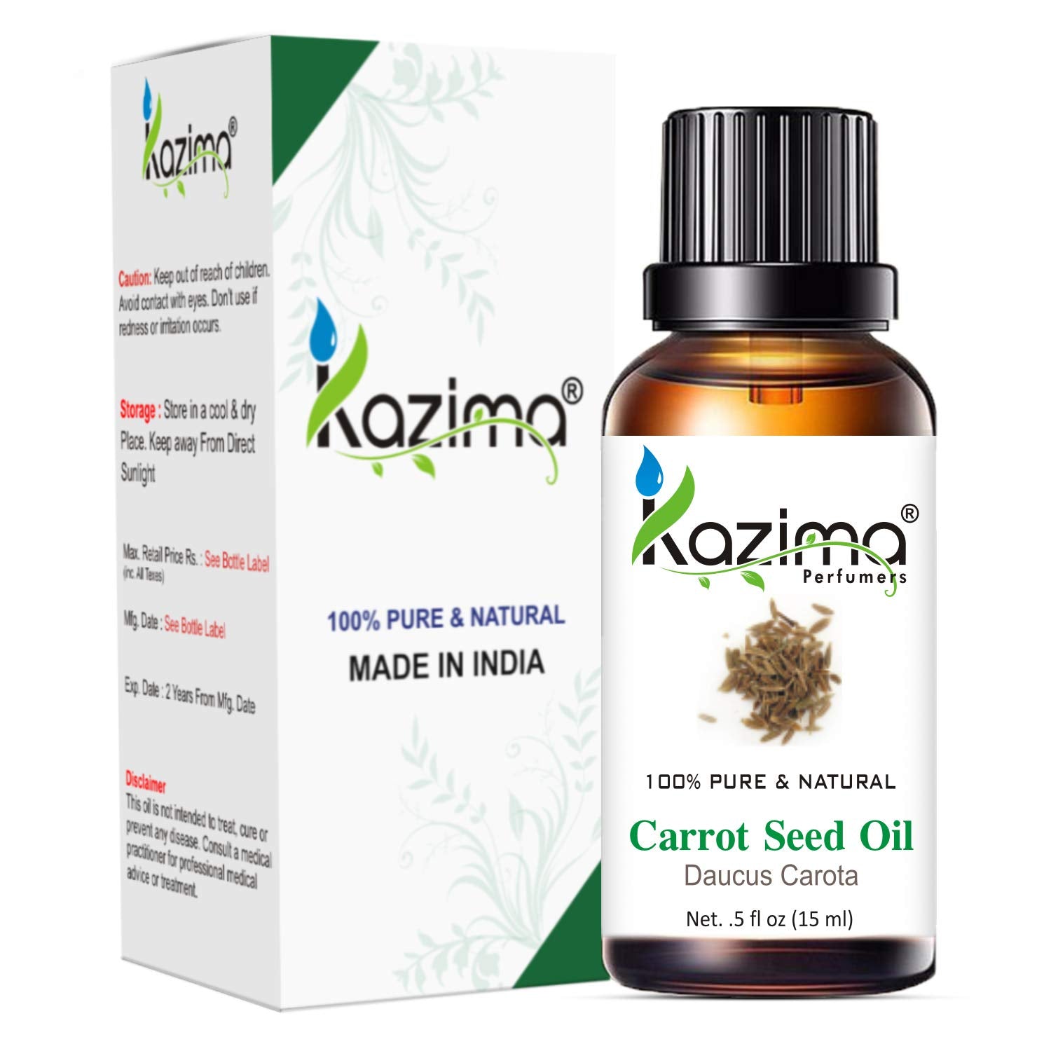 KAZIMA Carrot Seed Essential Oil - 100% Pure Natural & Undiluted For Skin & Hair care (15ml)