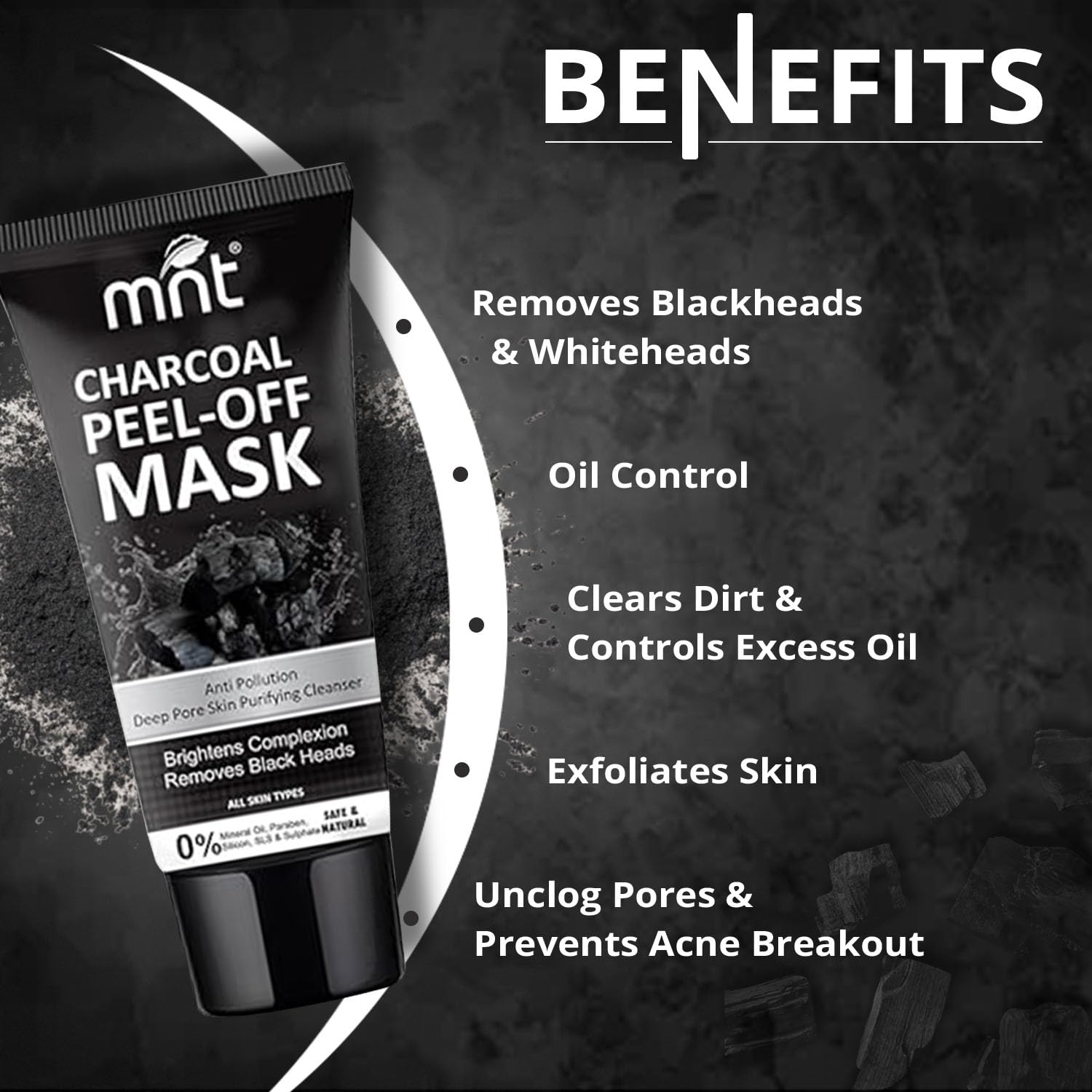 MNT Charcoal Peel Off Mask for Women & Men | Removes Blackheads & Whiteheads | Deep Cleansing Charcoal Peel Off Mask for Oily Skin & Dull Face | 100 g