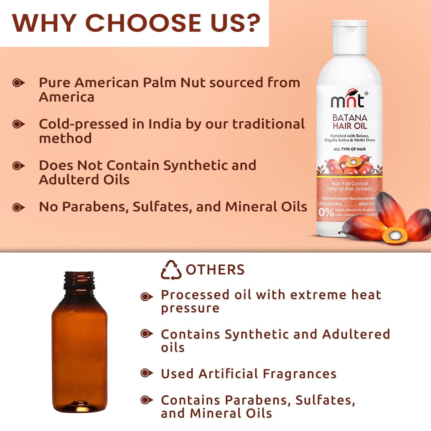 MNT Batana Oil for Hair Growth with Methi Dana & Curry Leaf | Promotes Thicker, Shiny, Stronger & Healthy Hair | Pure Batana Oil for Hair Growth and Hair Fall Control | 100 ml