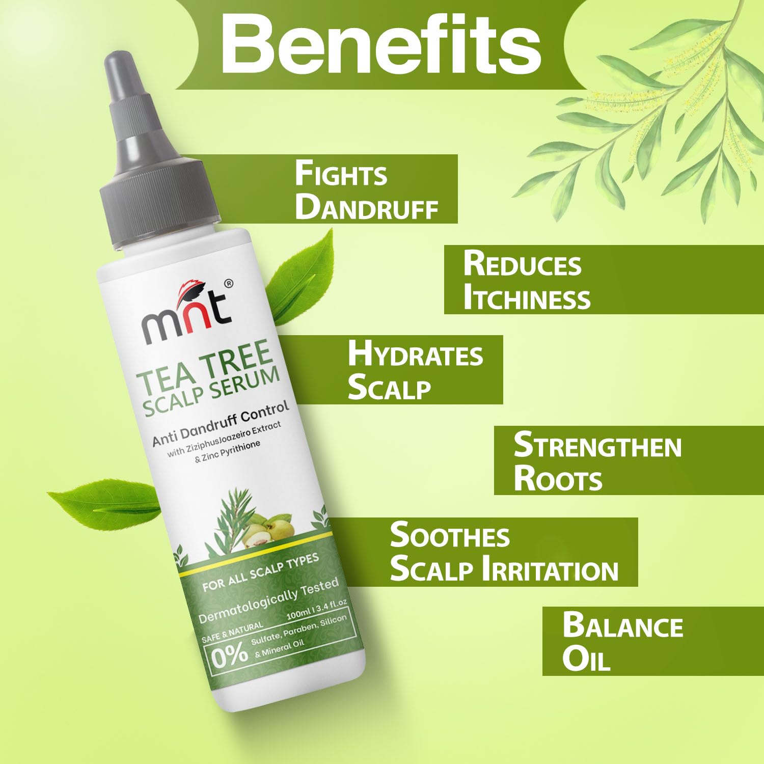 MNT Tea Tree Anti-Dandruff Scalp Serum 100ml – Natural Treatment for Flaky, Itchy Scalp, Soothes, Nourishes, and Reduces Dandruff